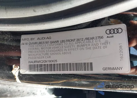 2016 Audi A6 2.0T Premium from USA, damaged, VIN WAUFFAFC2GN180625
